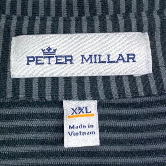 Peter Millar Crown Sport Men Long Sleeve Polo Shirt Black Stripe MF23EK81ELS 2XL - Picture 2 of 8